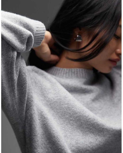 & Other Stories Gray Crew Neck Sweater With Volume Sleeves