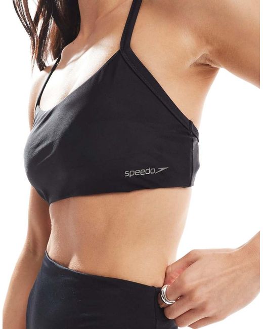 Speedo Black Swim Tops Racerback Crop Swim Top
