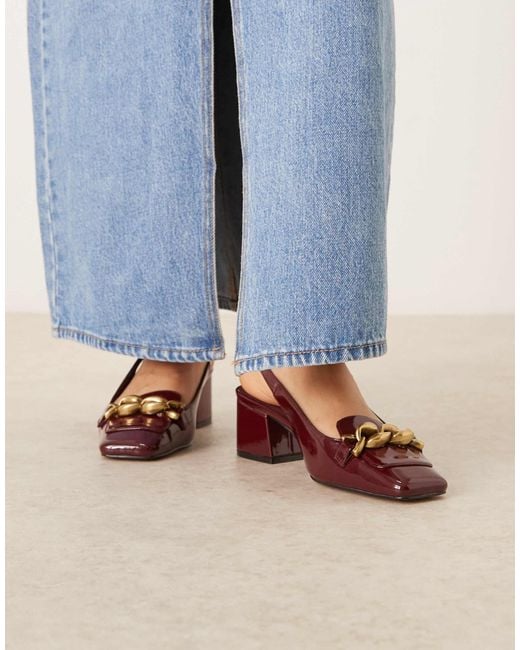ASOS Blue Spencer Slingback Loafer Mid Block Heel Shoes