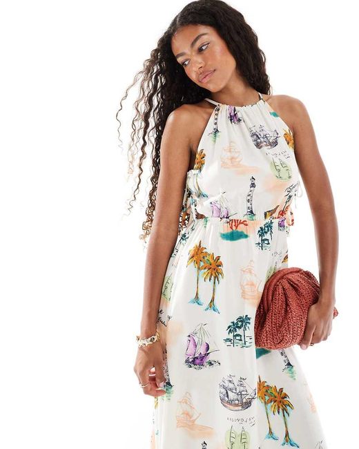 Object White Halterneck Midi Dress With Tie Side Detail