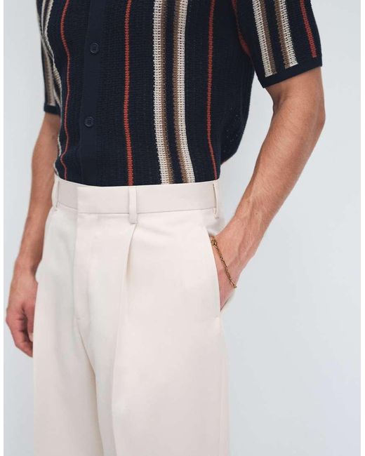 ASOS Natural Smart Pleated Wide Leg Trousers for men