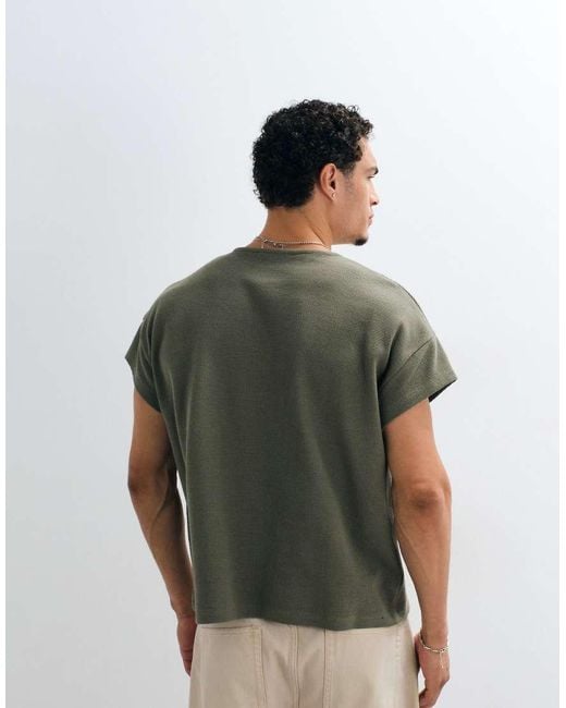 ASOS Green Boxy Oversized T-Shirt With Henley And Cap Sleeve for men