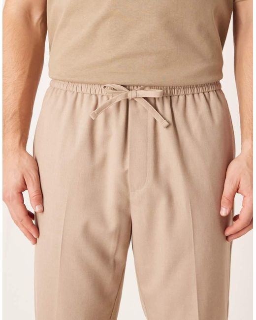 ASOS Natural Smart Pull On Tapered Trousers for men
