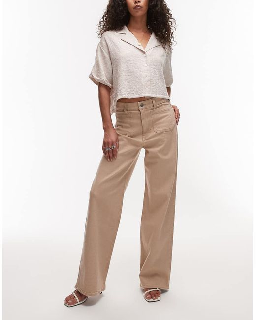 ARKET Natural Lupine High Rise Wide Leg Jeans With Front Patch Pockets
