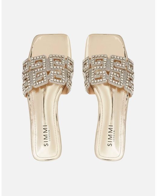 SIMMI Natural Rania Mirror Diamante Patterned Flat Sandals