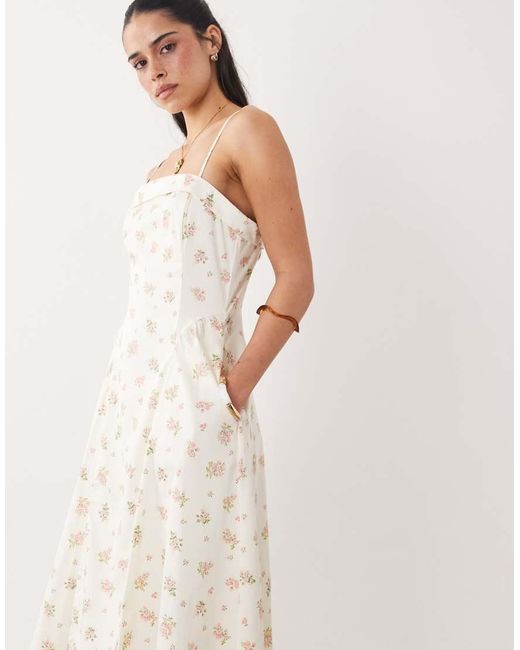 Mango Natural Cotton Rich Square Neck Strappy Maxi Dress