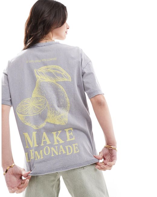 ONLY Gray Oversized T-shirt With Lemonade Back Print
