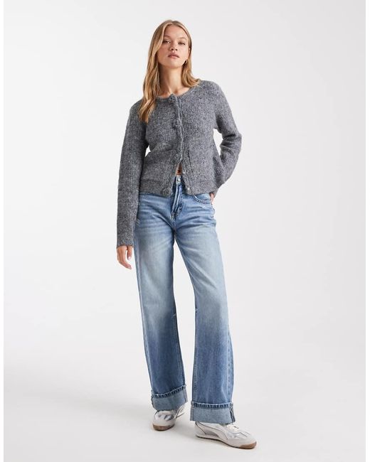 Vero Moda Gray Knitted Cardigan With Rose Applique Buttons