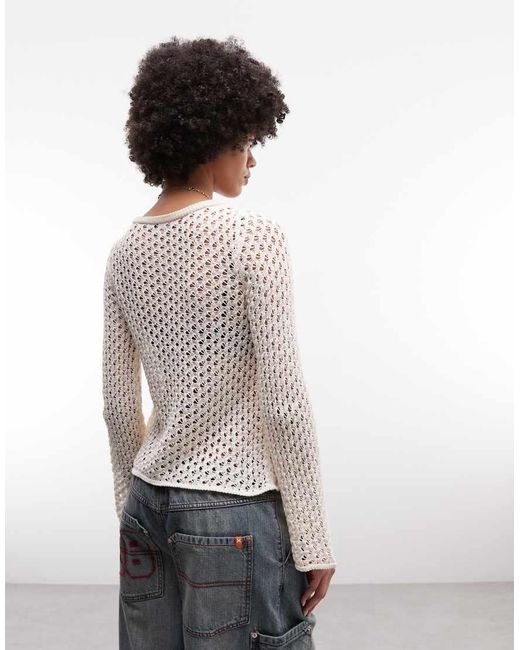 ASOS White Knitted Crochet Longline Cardigan