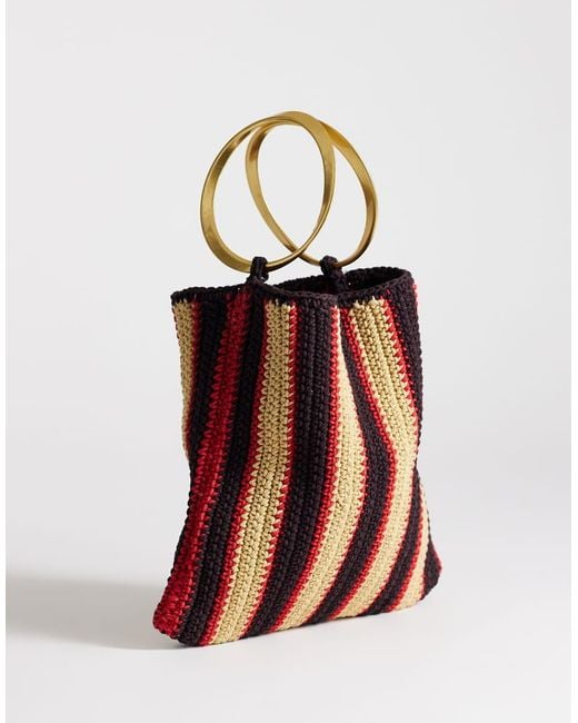 TOPSHOP White Carlie Metal Handle Stripe Crochet Bag