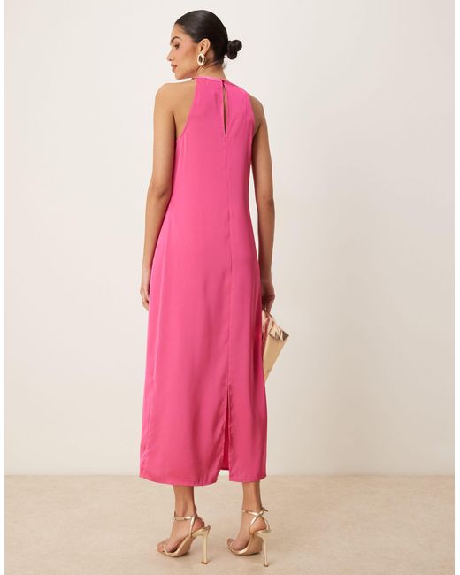 Robe longue en satin avec col montant - framboise Vila en coloris Pink