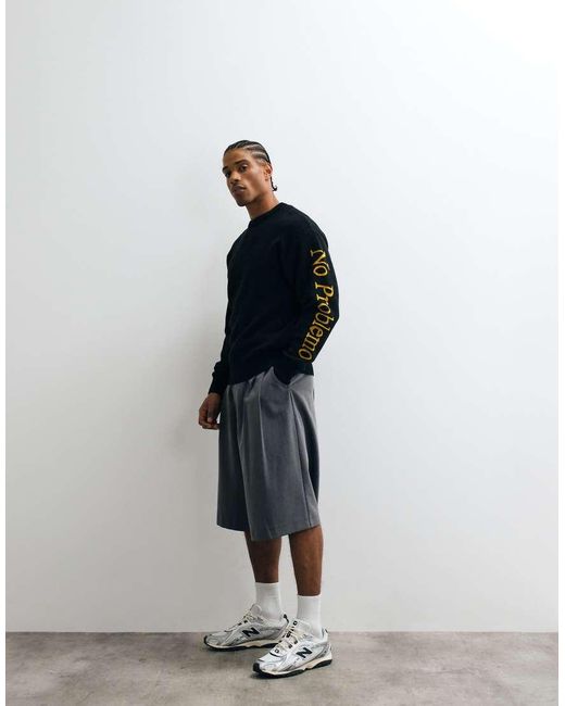 No Problemo Blue Cotton Wool Mix Knitted Jumper With Large Sleeve Logo for men