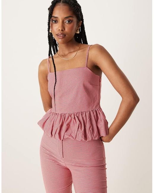 Mango Pink Gingham Ruched Hem Cami Co-ord