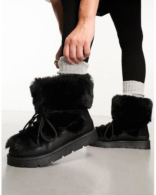 South Beach Black Faux Fur Snow Boots