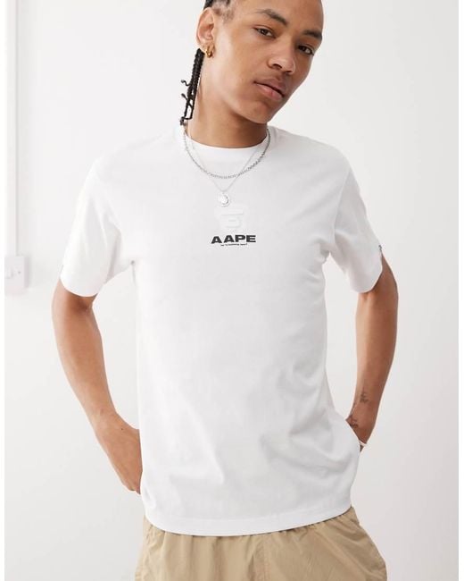 Aape By A Bathing Ape White Aape By A Bathing Ape Logo Back Print T-shirt for men