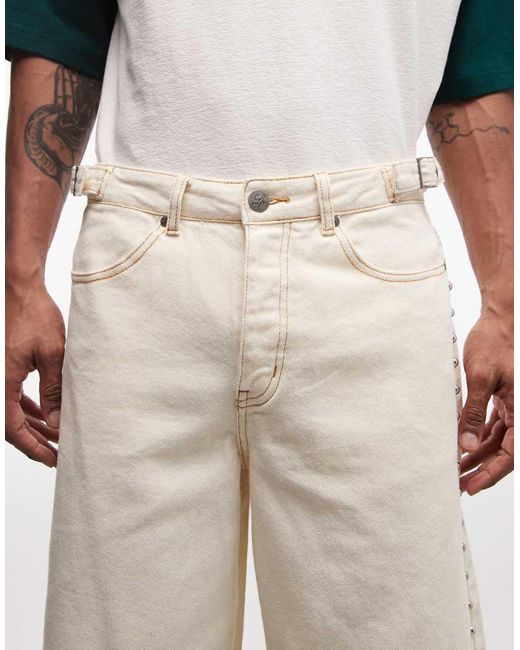 Liquor N Poker Natural Side Stud Detail Denim Jorts for men