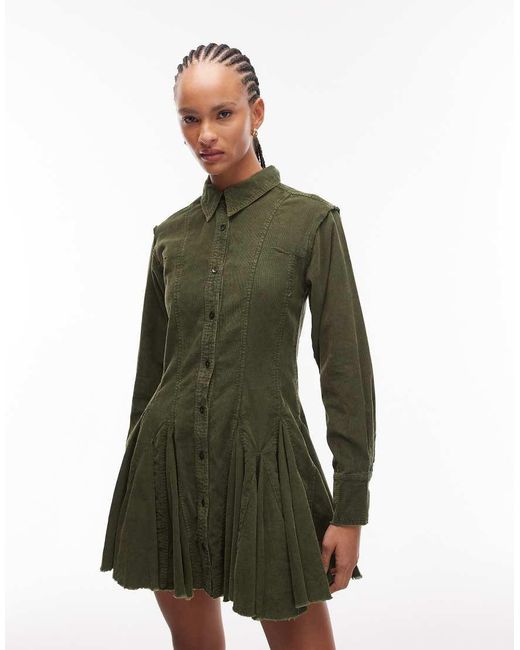 ASOS Green Cord Shirt Dress With Nipped