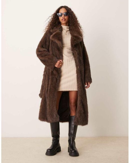 River Island Natural Long Faux Fur Coat With Belt