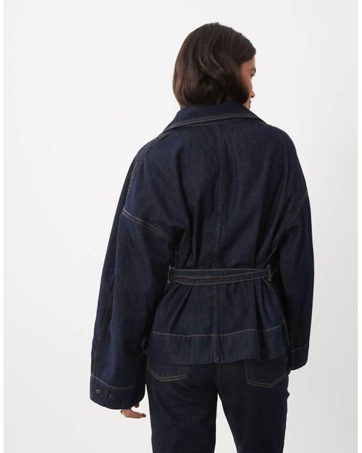 Mango Blue 100% Cotton Belted Short Denim Jacket