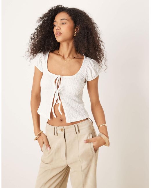 ASOS Natural Textured Babydoll With Tie Front Detail