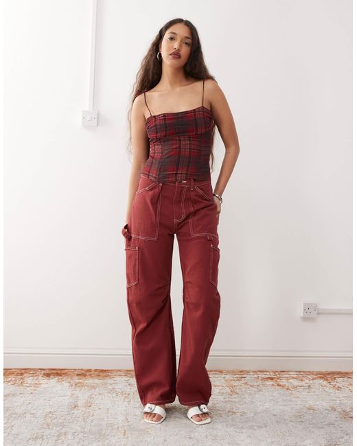 Miami vice - jean d'ensemble ample avec taille basse et poches multiples - bordeaux Lioness en coloris Red