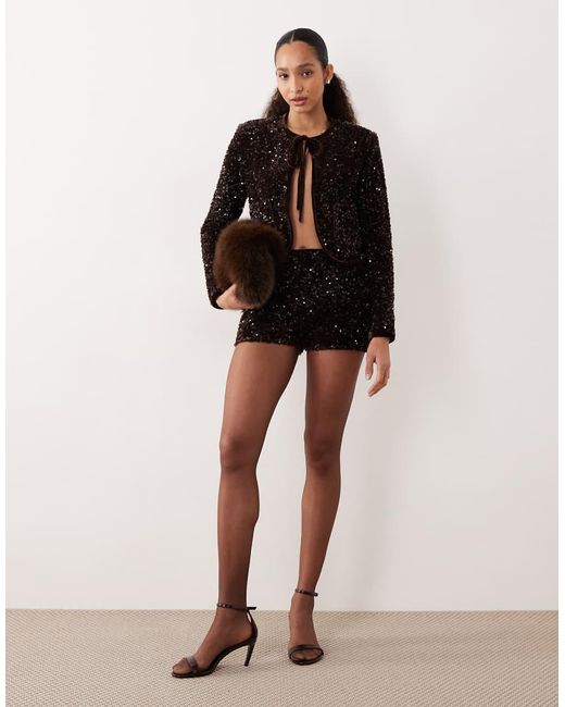 Mango Black Sequin Tie Front Jacket Co-ord