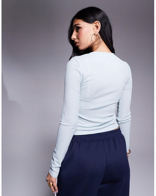 ASOS White Glitter Mesh Rib Semi Sheer Long Sleeve Top