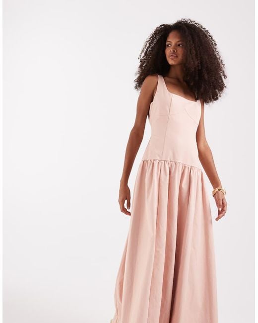 Pretty Lavish Pink Square Neck Dropped Waist Maxi Dress