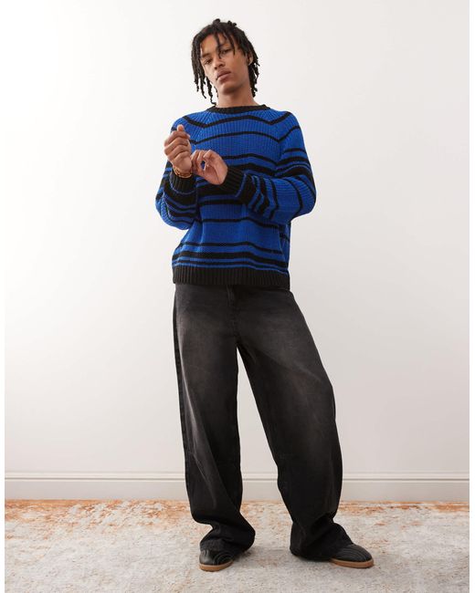 Weekday Blue Oversized Open Knit Jumper for men