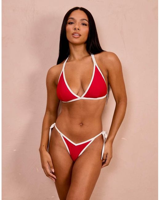 Wolf & Whistle Red Fuller Bust X Georgia Bayliss Triangle Bikini Top With Contrast Trim