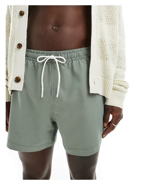 Abercrombie & Fitch Green Logo 5in Pull On Stripe Seersucker Swim Shorts for men