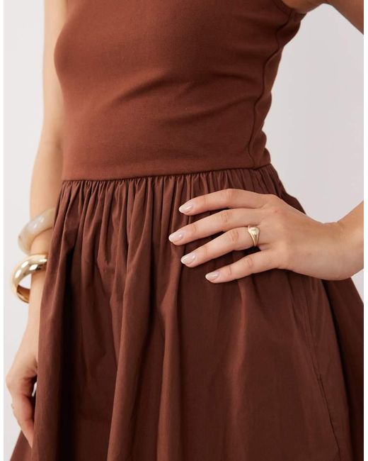 Nobody's Child Petite Brown Colorado Scoop Neck Ruched Skirt Mini Dress