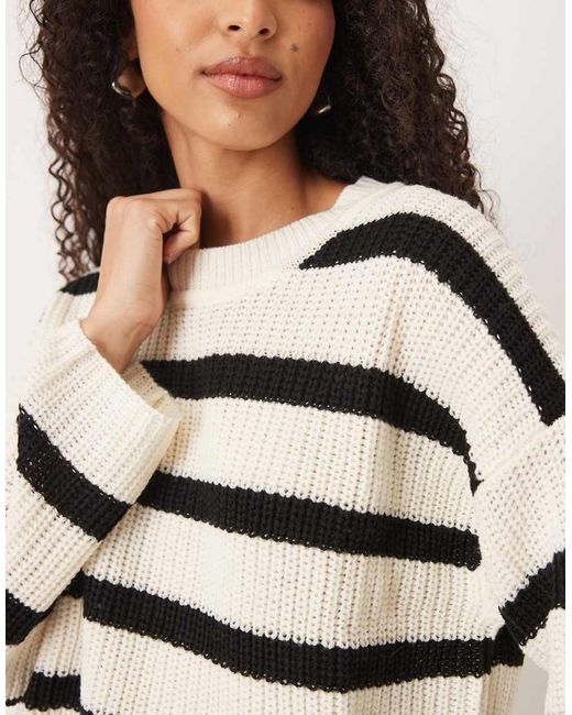 Jdy White Knitted Crew Neck Stripe Jumper