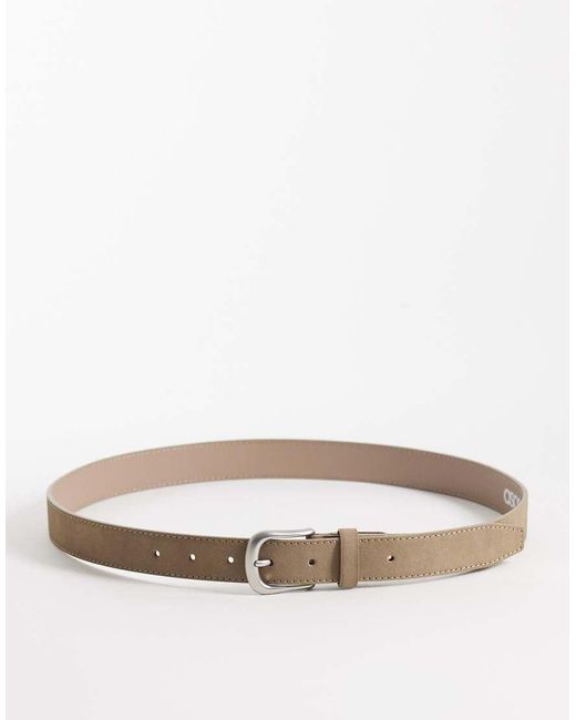 ASOS Natural Smart Faux Suede Single Stud Belt With Rounded Edge Brushed Silver Buckle for men
