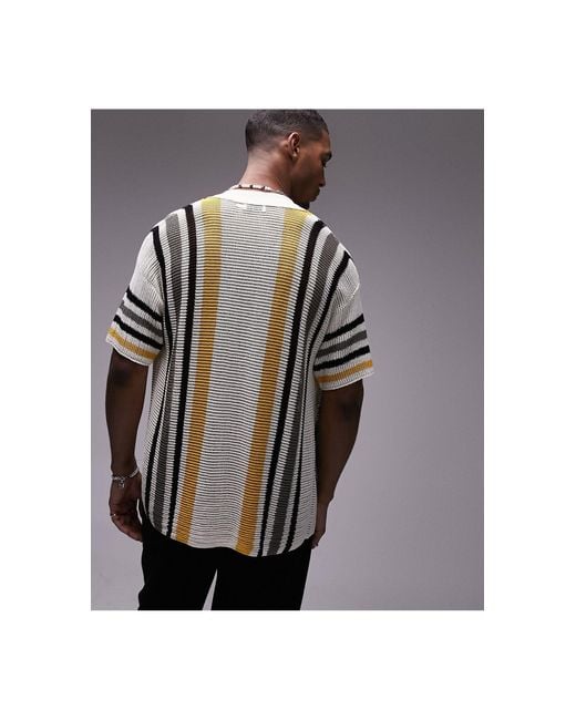 Topman Black Open Knitted Shirt With Stripes for men