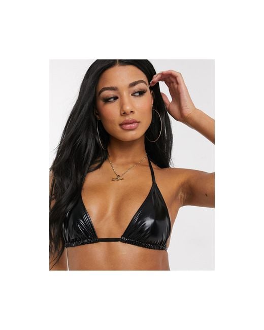 Public Desire Black Vinyl Triangle Bikini Top