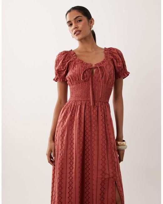 Miss Selfridge Red Eyelet Milkmaid Midaxi Dress