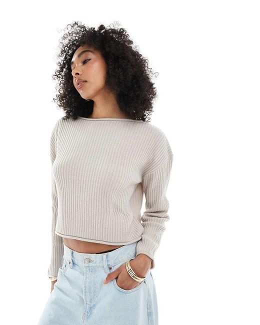 Jersey De Corte Cuadrado Con Cuello Redondo Y Borde Vuelto De ASOS de color White