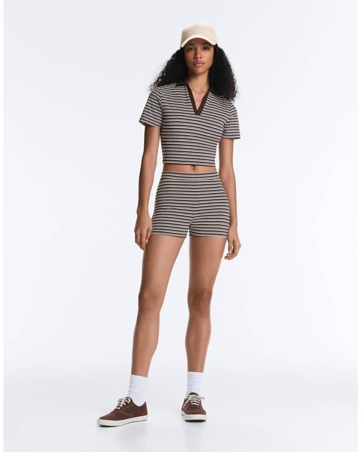 Oysho White Comfortlux High-Rise 5Cm Striped Hot Pants