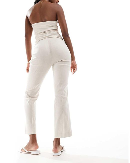 Mango White Pull On Stretch Linen Trousers