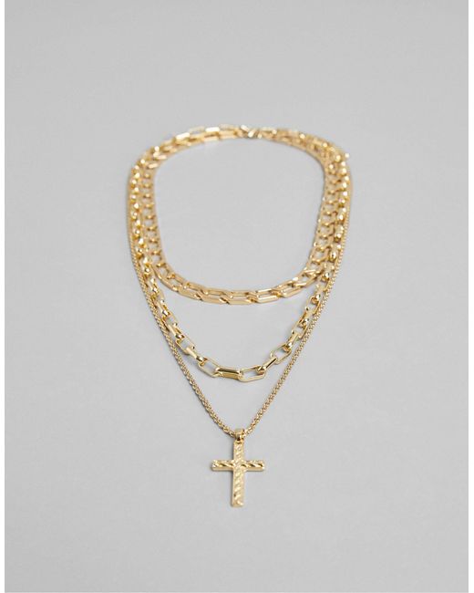 Bershka White Layered Chain Necklace for men