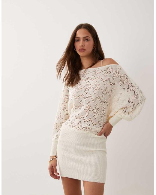 Miss Selfridge Natural Off Shoulder Crochet Mix Dress