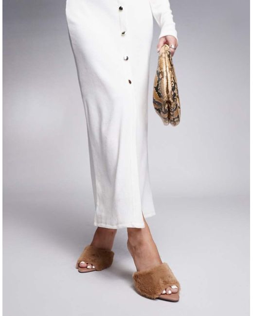 River Island White Faux Fur Heeled Mules