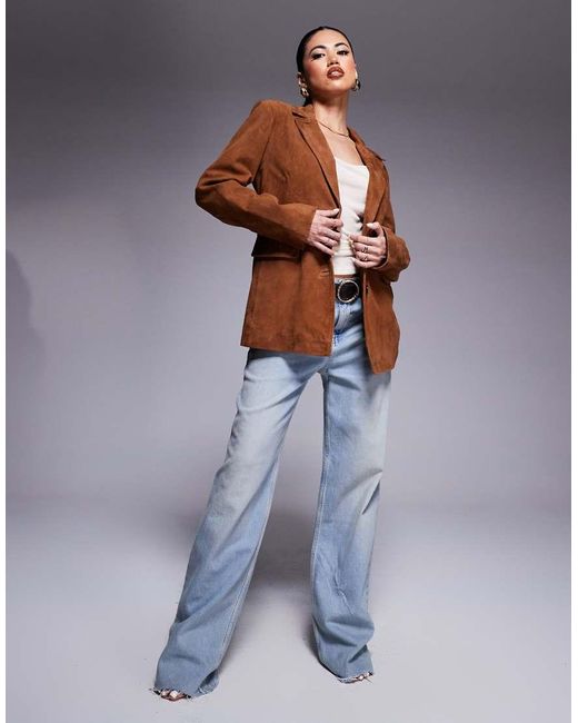 River Island Blue Real Suede Oversized Blazer