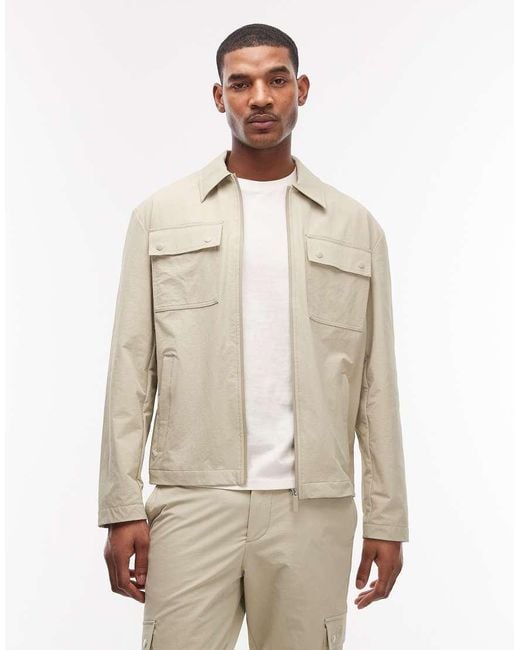 ASOS Natural Motionmax Co-Ord Four Way Stretch Shacket for men