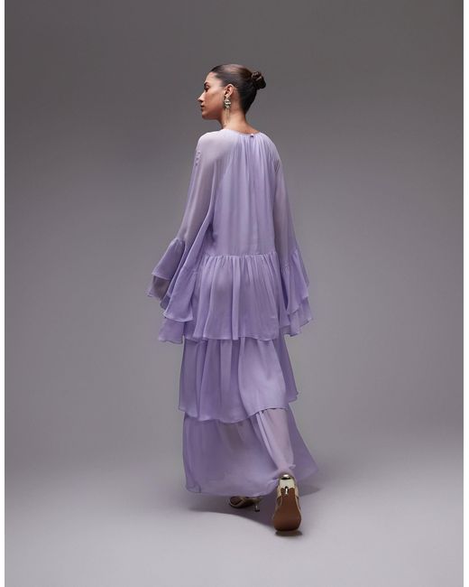 & Other Stories Purple Chiffon Maxi Dress With Ruffles And Tiered Volume Hem