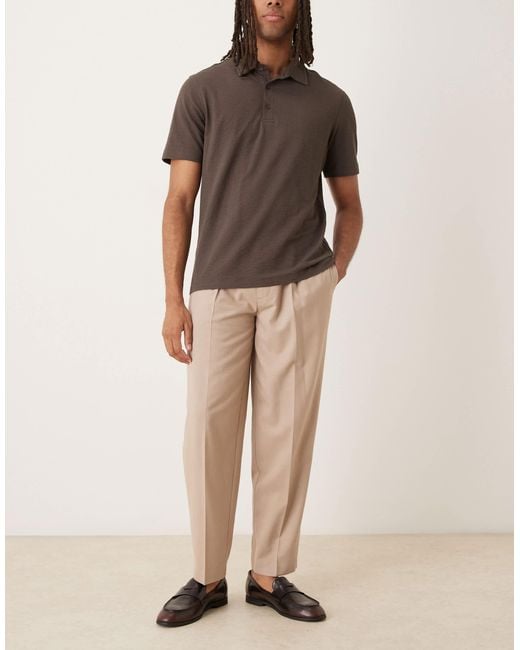 ASOS Natural Smart Oversized Tapered Trousers With Front Pleat for men
