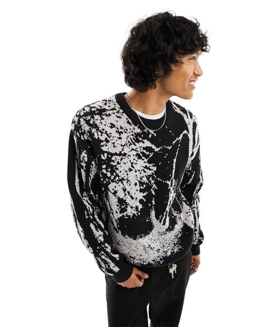 Weekday Black Fabian Jumper With Graphic Jacquard for men