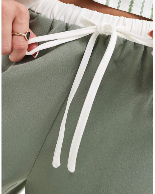 Kaiia Green Exclusive Drawstring Contrast Waist Wide Leg Trousers