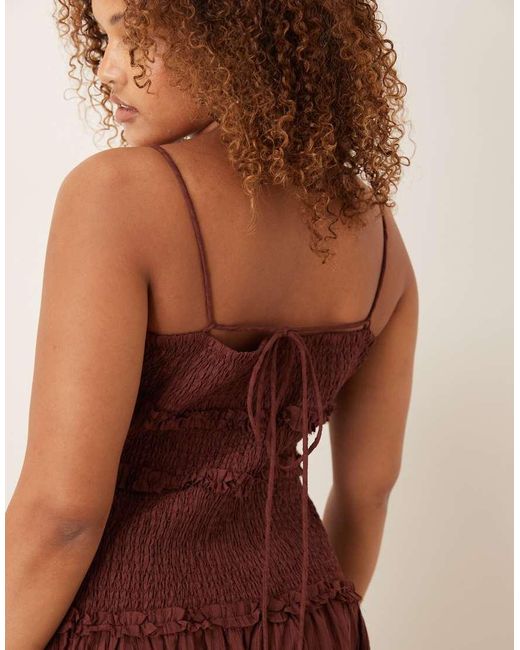 ASOS Brown Asos Design Curve Crinkle Maxi Sundress With Shirred Dropped Waist